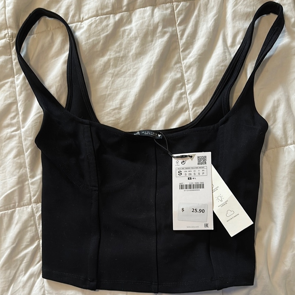 Zara Black Sleeveless Crop Top Fitted Bustier